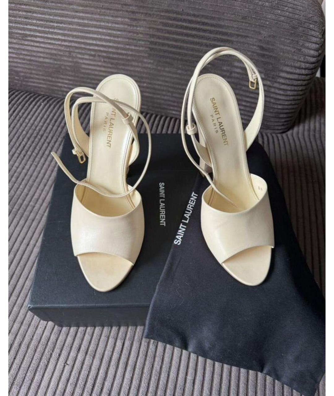 SAINT LAURENT Бежевые кожаные босоножки, фото 2