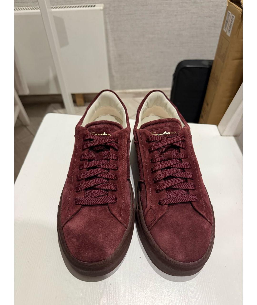 SANTONI Бордовые замшевые низкие кроссовки / кеды, фото 2