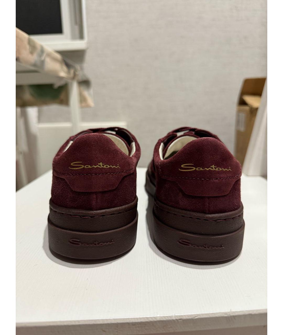 SANTONI Бордовые замшевые низкие кроссовки / кеды, фото 4