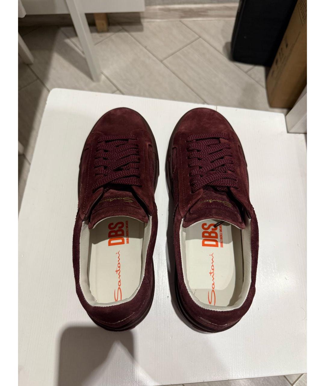 SANTONI Бордовые замшевые низкие кроссовки / кеды, фото 3