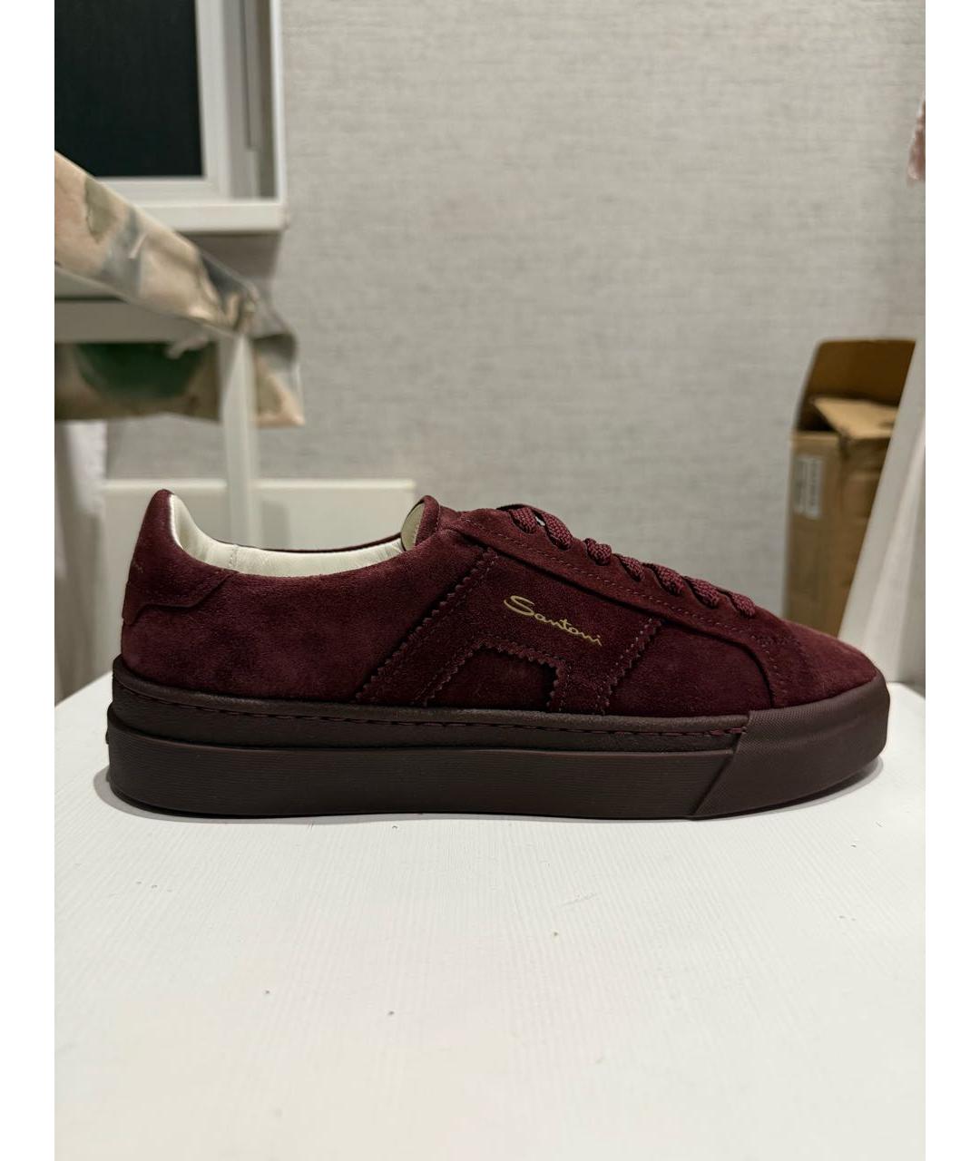 SANTONI Бордовые замшевые низкие кроссовки / кеды, фото 5