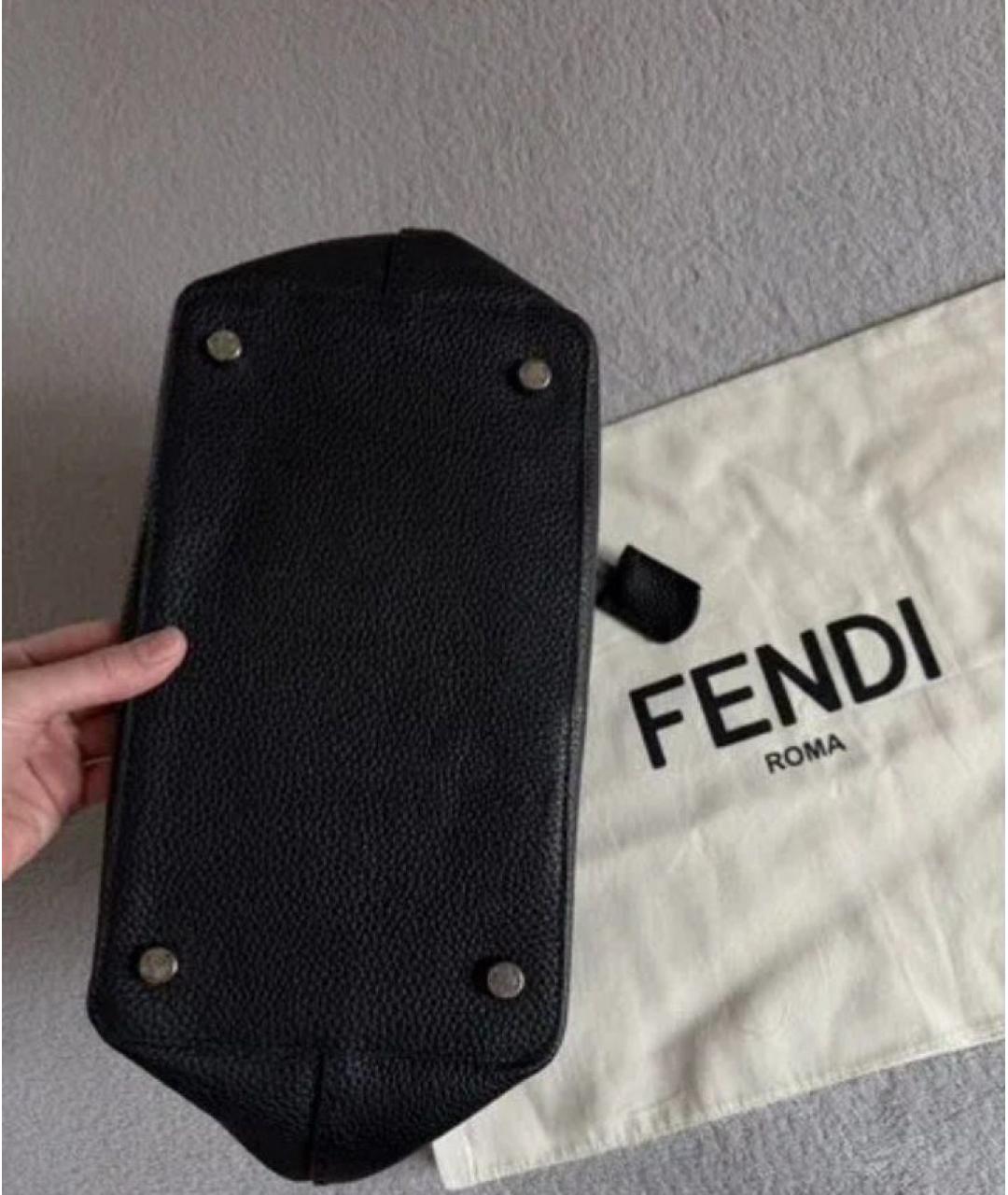 FENDI Черная кожаная сумка с короткими ручками, фото 5