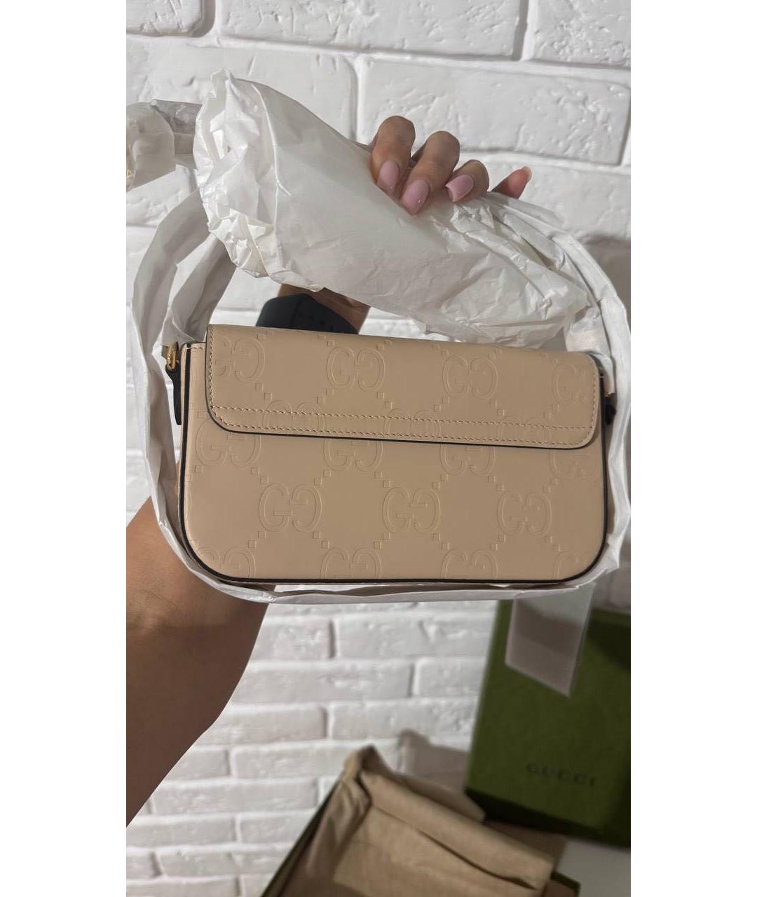 GUCCI Бежевая кожаная сумка через плечо, фото 6