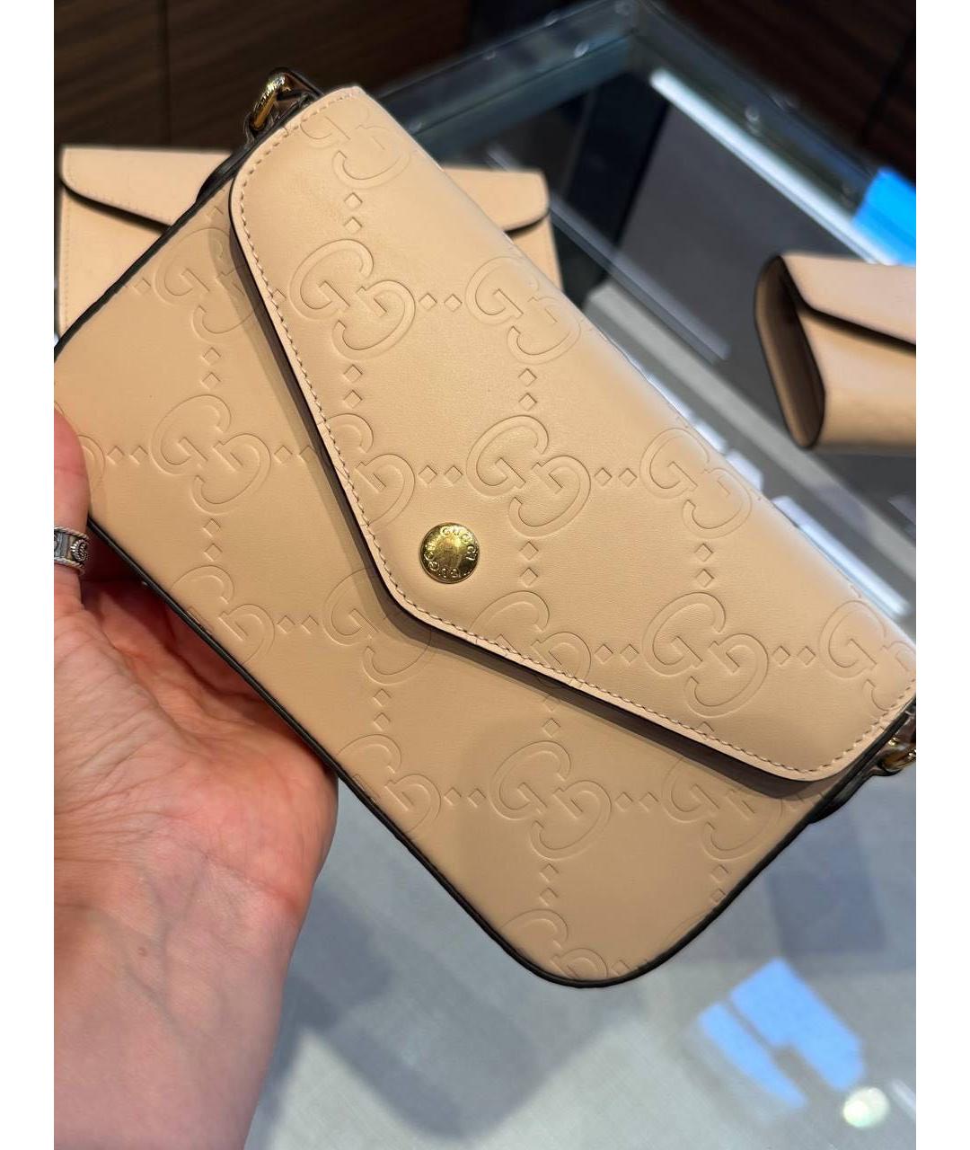 GUCCI Бежевая кожаная сумка через плечо, фото 5