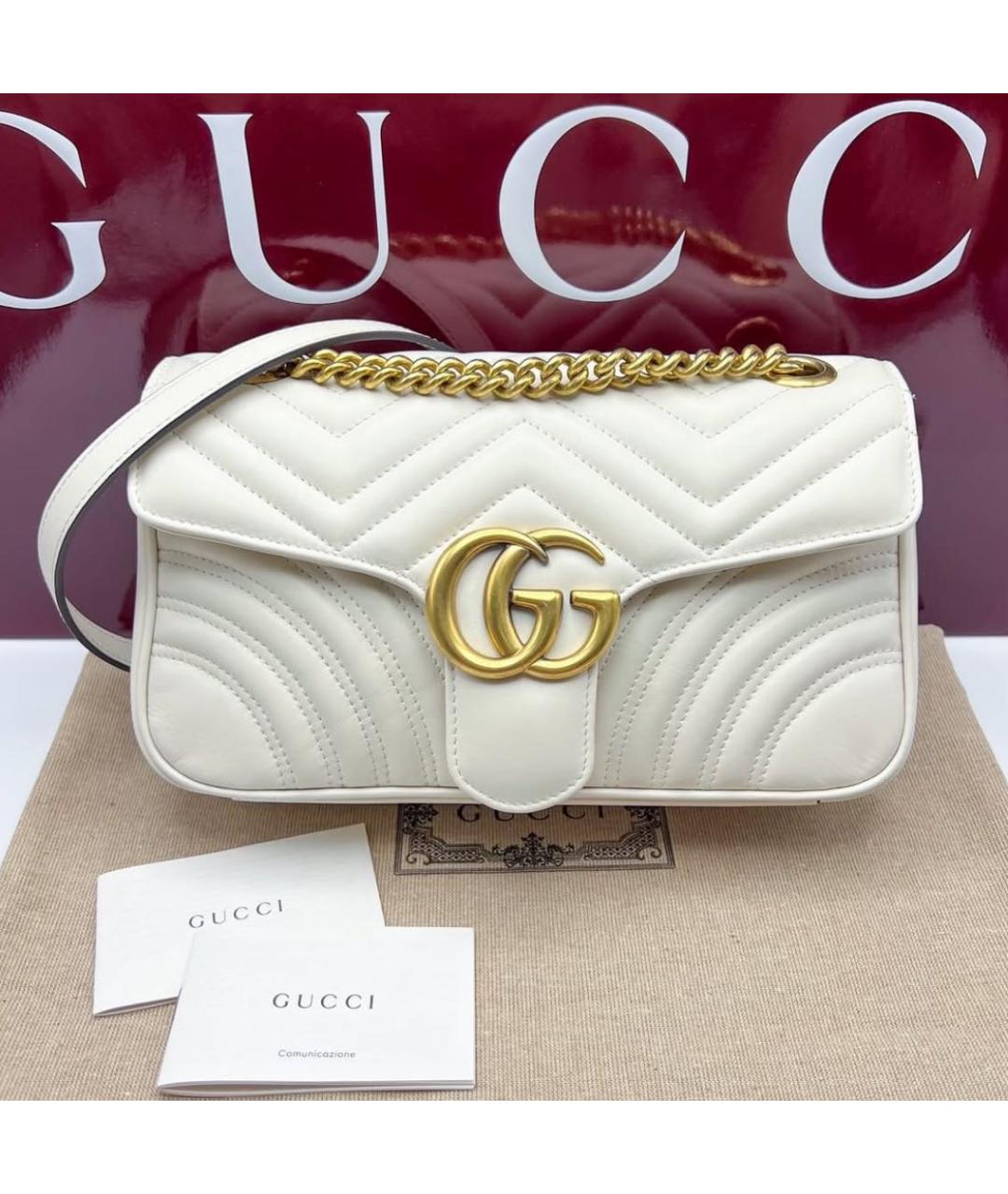 GUCCI Белая кожаная сумка через плечо, фото 3