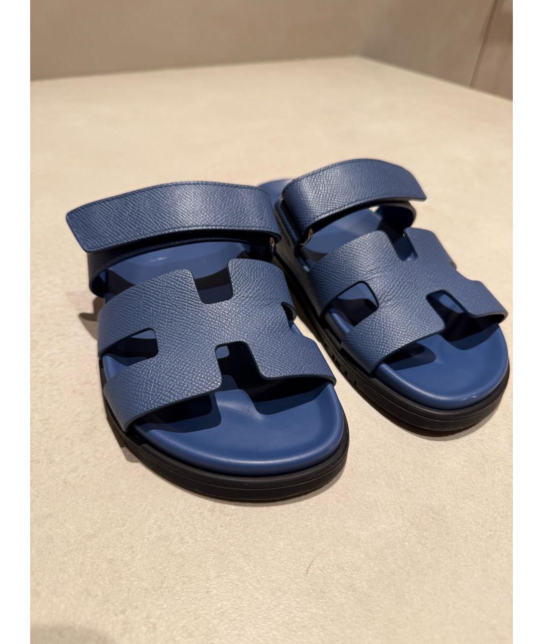 HERMES Синие кожаные шлепанцы, фото 6