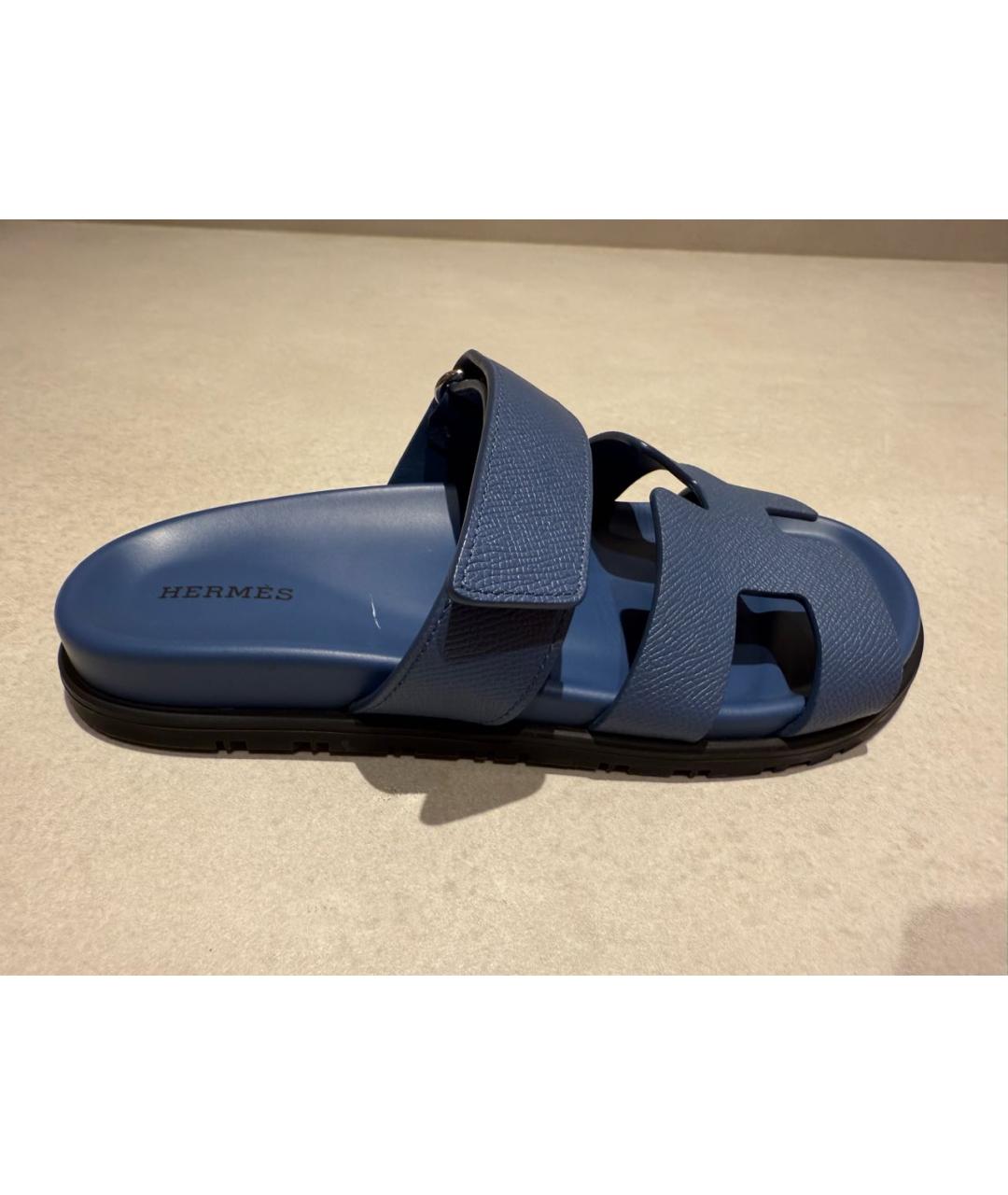 HERMES Синие кожаные шлепанцы, фото 7