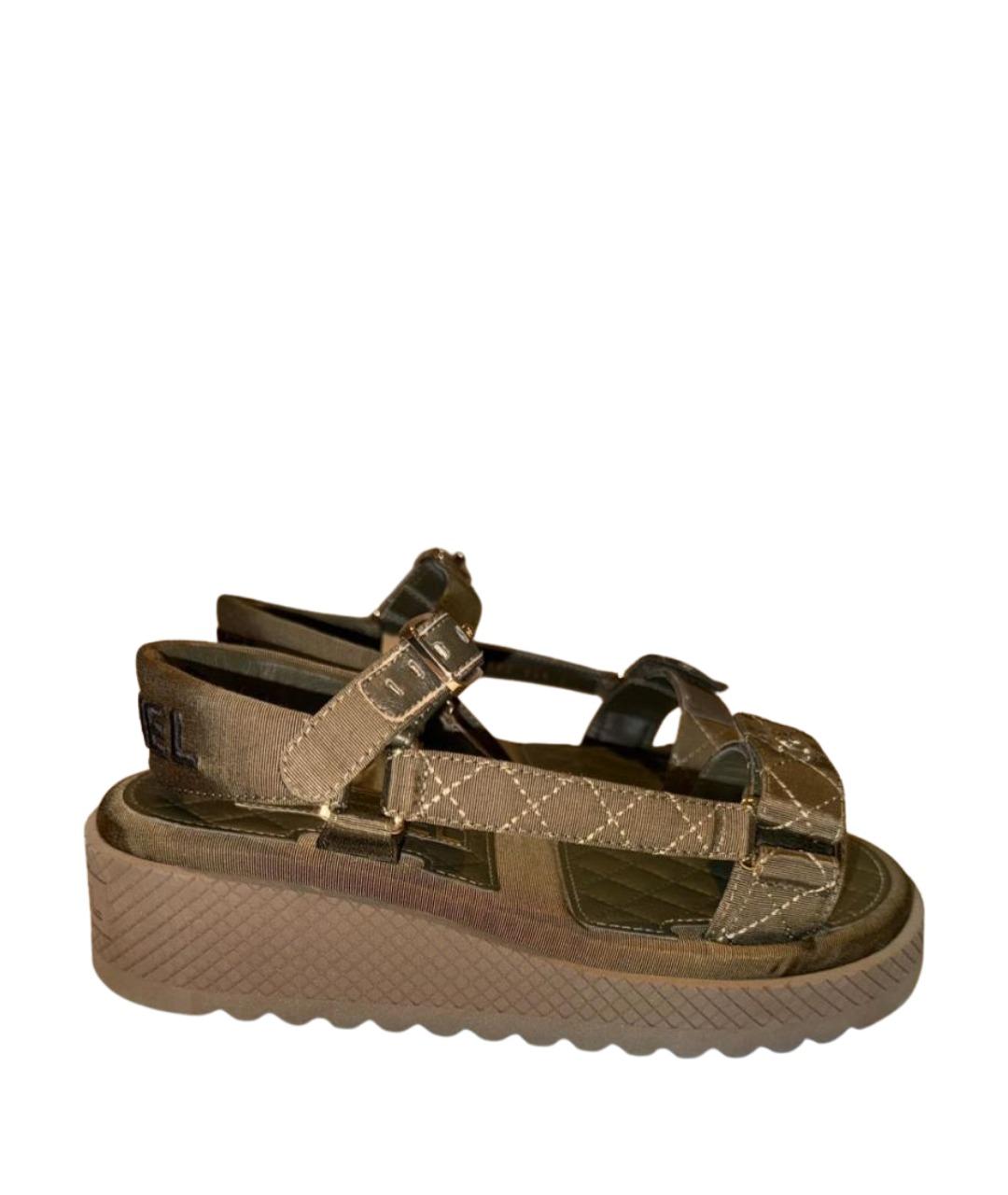 CHANEL Хаки текстильные сандалии, фото 1