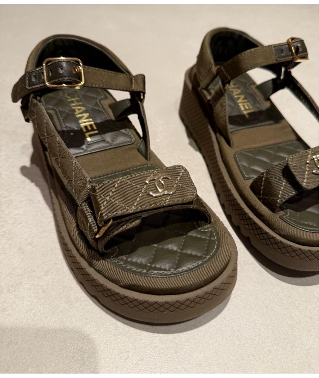CHANEL Хаки текстильные сандалии, фото 3