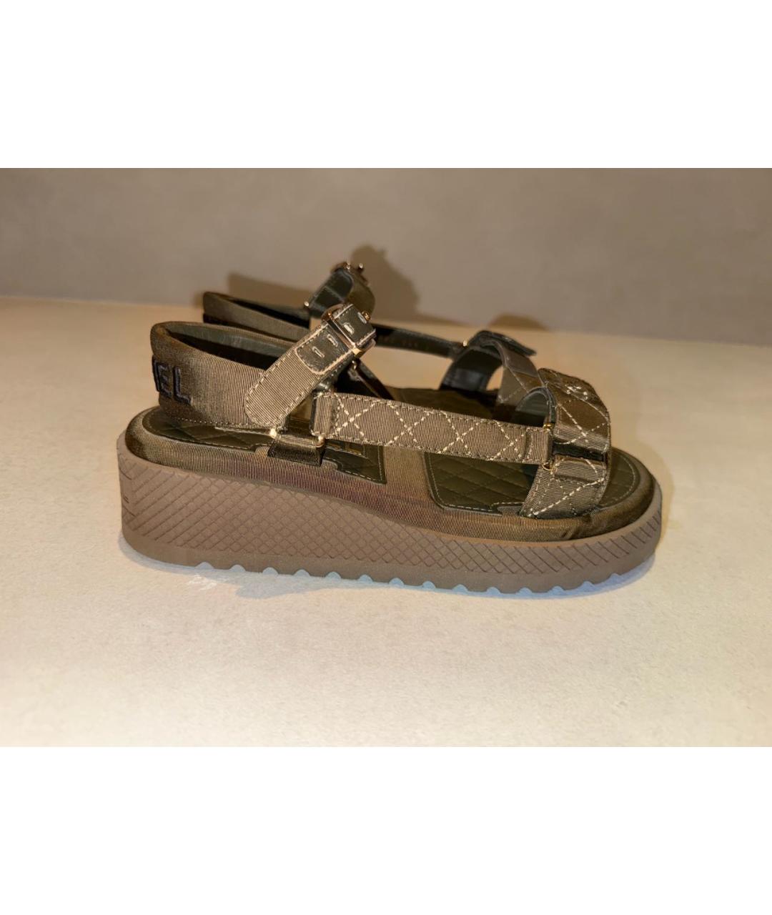 CHANEL Хаки текстильные сандалии, фото 8