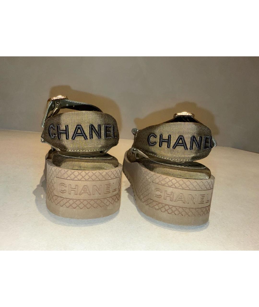 CHANEL Хаки текстильные сандалии, фото 4