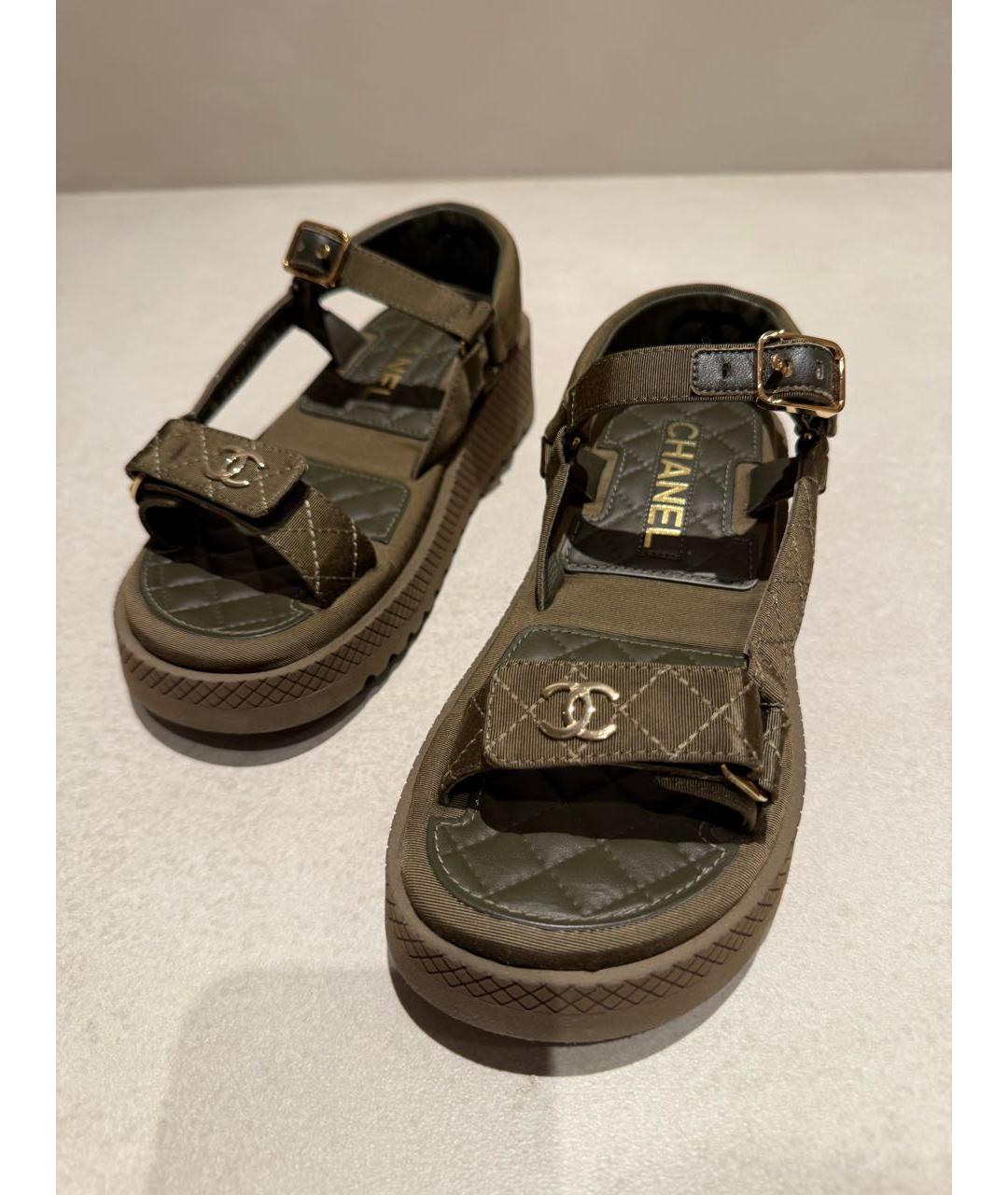 CHANEL Хаки текстильные сандалии, фото 2