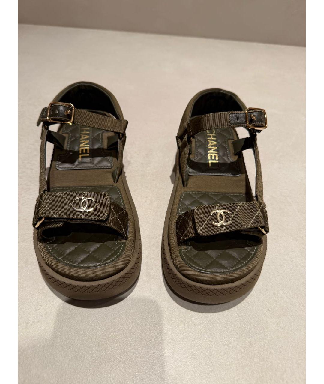 CHANEL Хаки текстильные сандалии, фото 6
