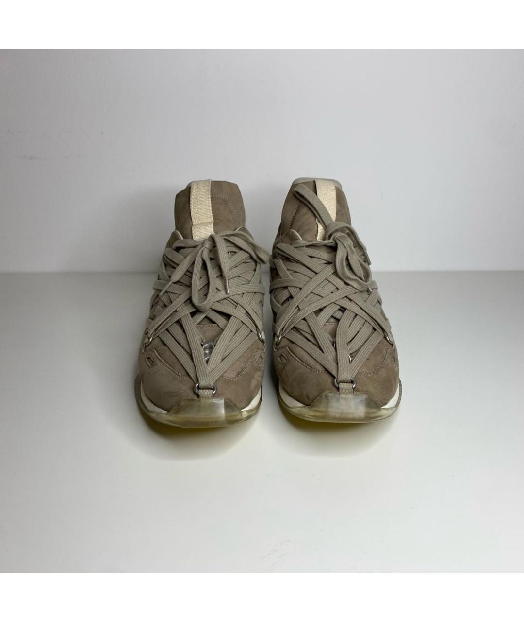 RICK OWENS Бежевые нубуковые низкие кроссовки / кеды, фото 2