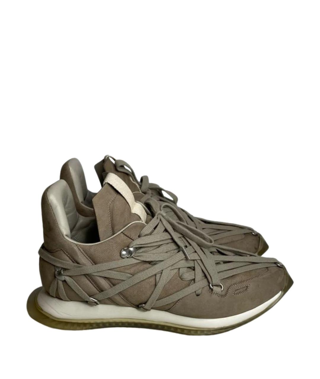 RICK OWENS Бежевые нубуковые низкие кроссовки / кеды, фото 1