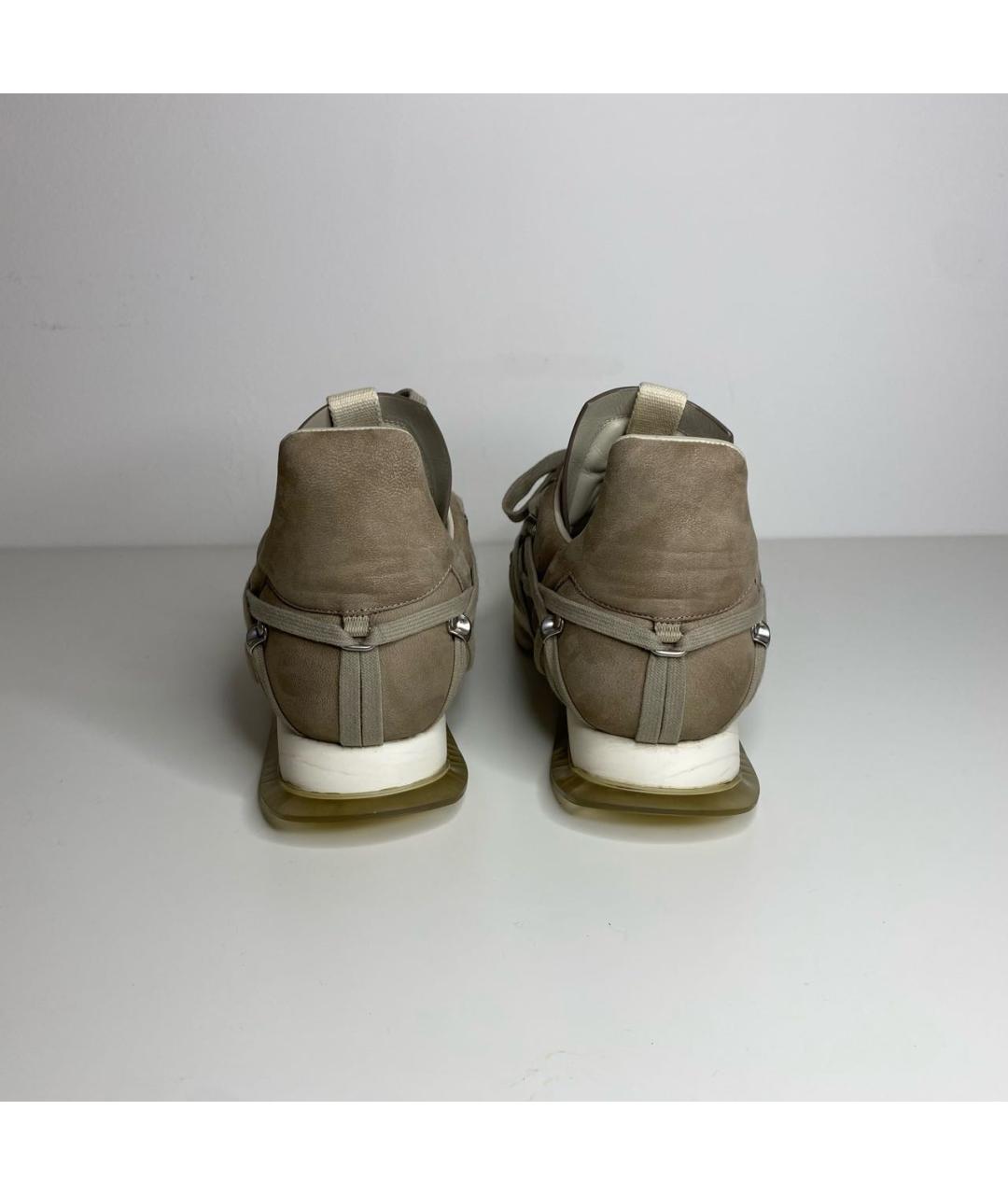 RICK OWENS Бежевые нубуковые низкие кроссовки / кеды, фото 4