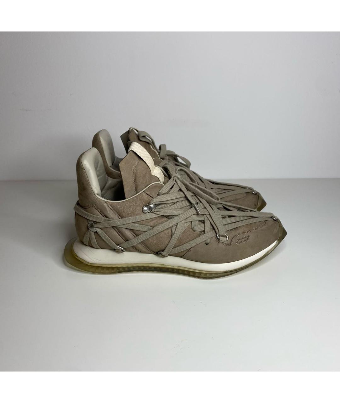 RICK OWENS Бежевые нубуковые низкие кроссовки / кеды, фото 9