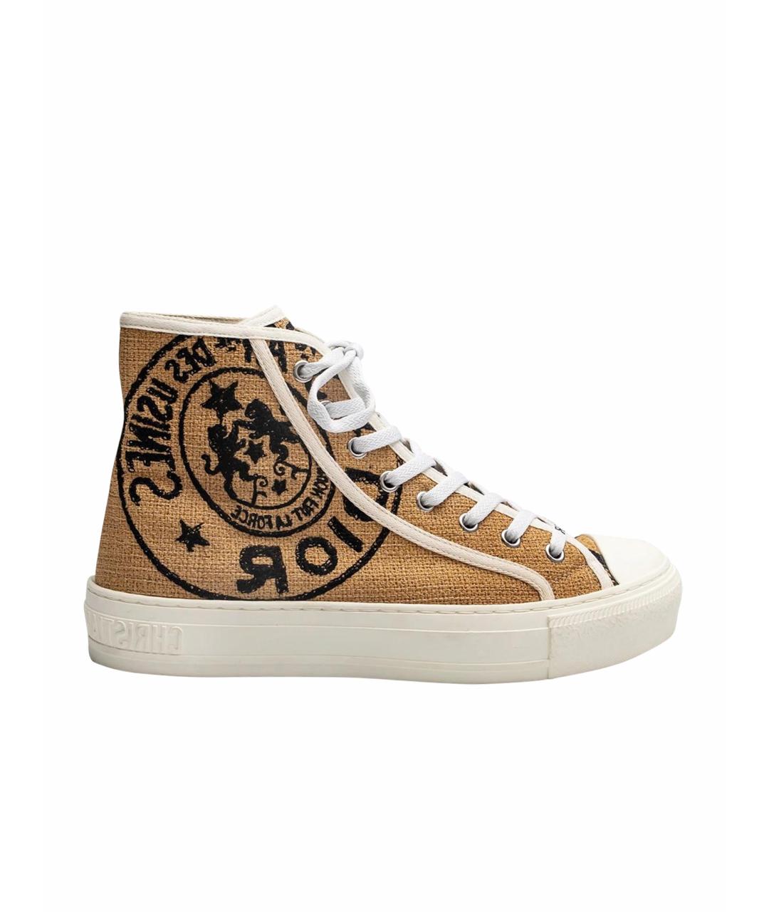 CHRISTIAN DIOR Коричневые текстильные кеды, фото 1