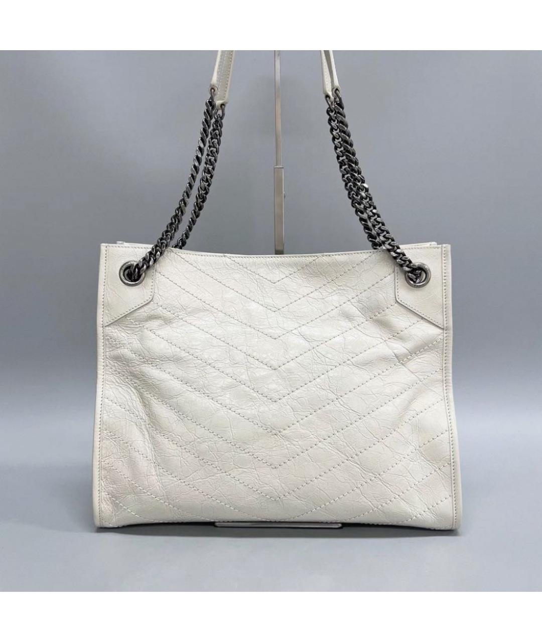 SAINT LAURENT Белая кожаная сумка тоут, фото 4
