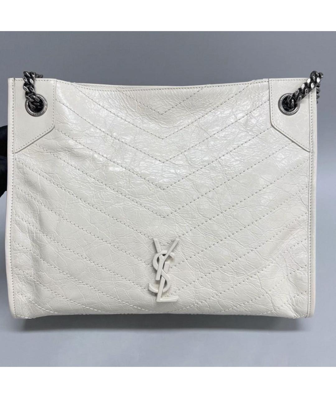 SAINT LAURENT Белая кожаная сумка тоут, фото 2