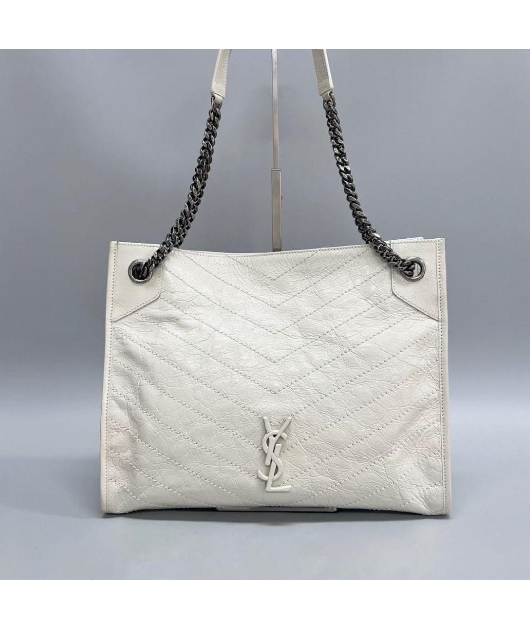 SAINT LAURENT Белая кожаная сумка тоут, фото 5