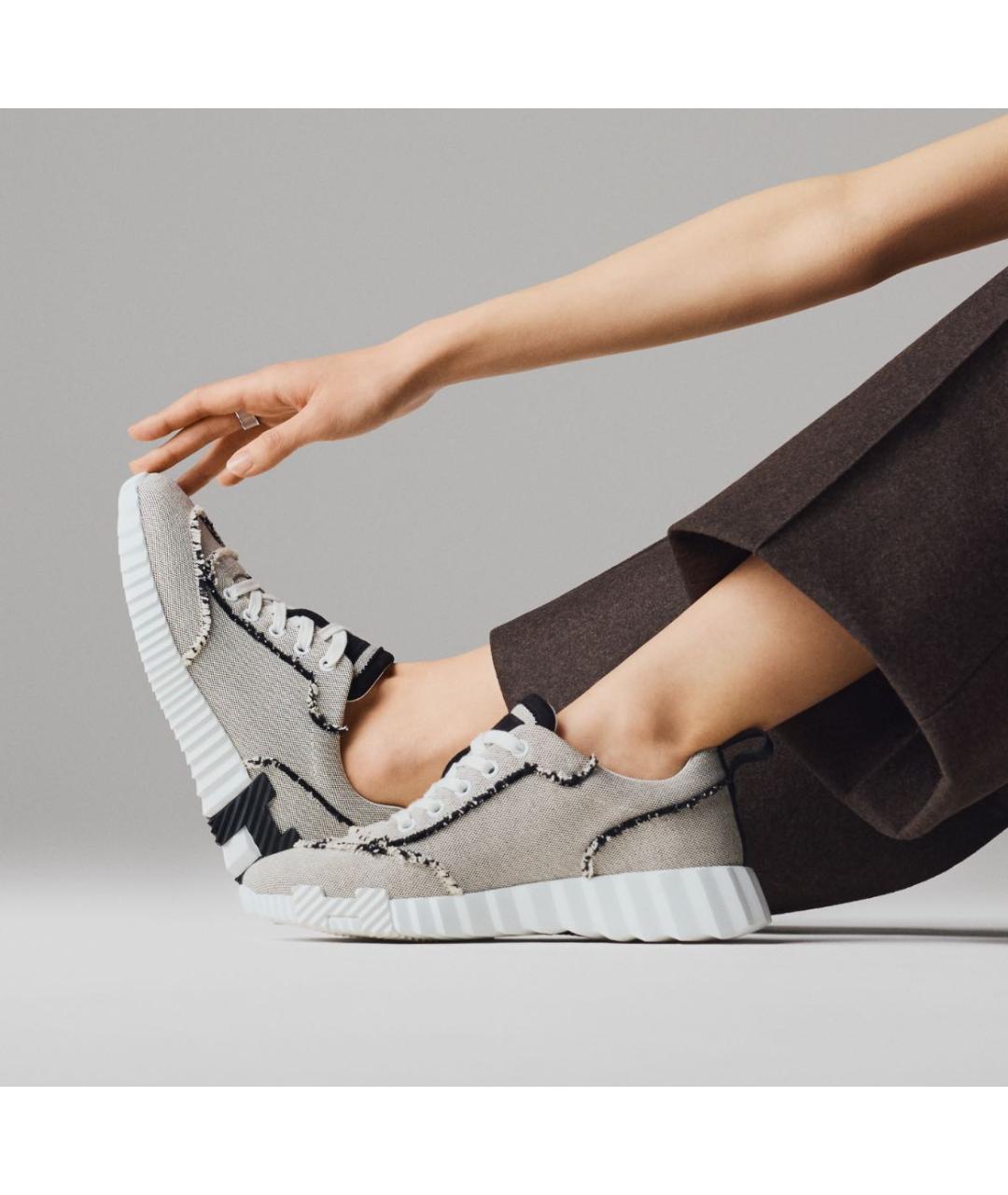 HERMES Бежевые текстильные кроссовки, фото 5