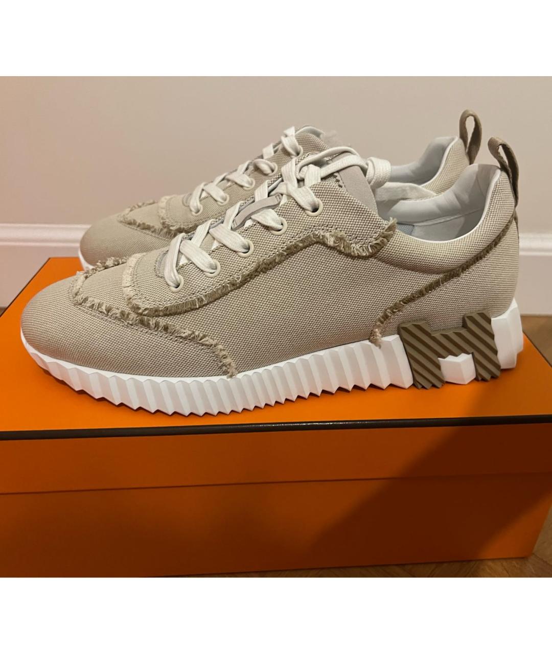 HERMES Бежевые текстильные кроссовки, фото 7