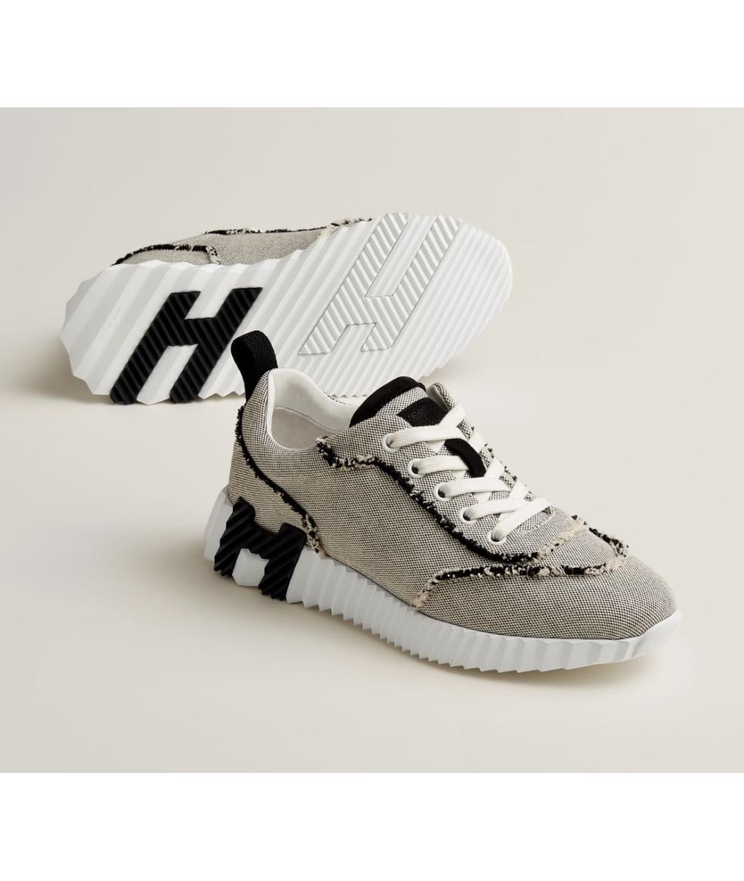 HERMES Бежевые текстильные кроссовки, фото 6