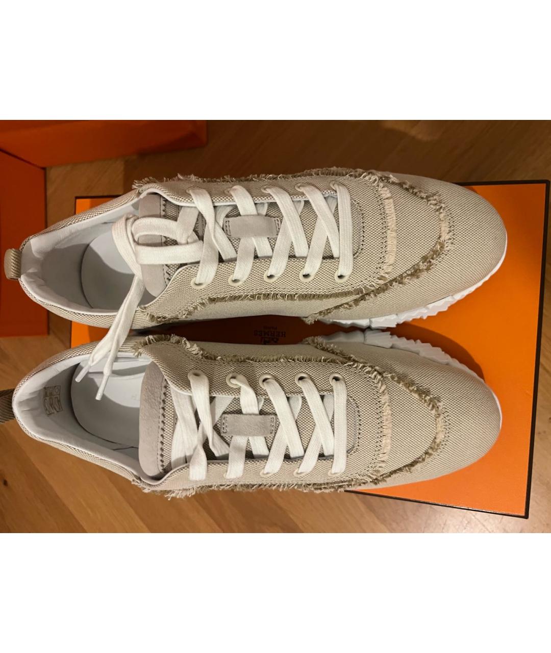 HERMES Бежевые текстильные кроссовки, фото 3