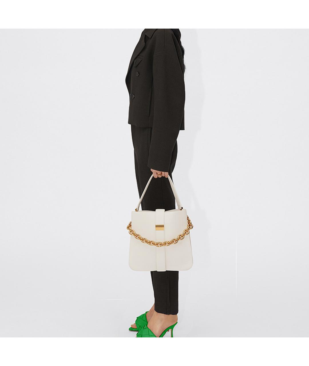 BOTTEGA VENETA Белая кожаная сумка через плечо, фото 5