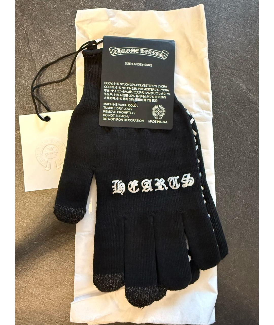 CHROME HEARTS Черные перчатки, фото 2