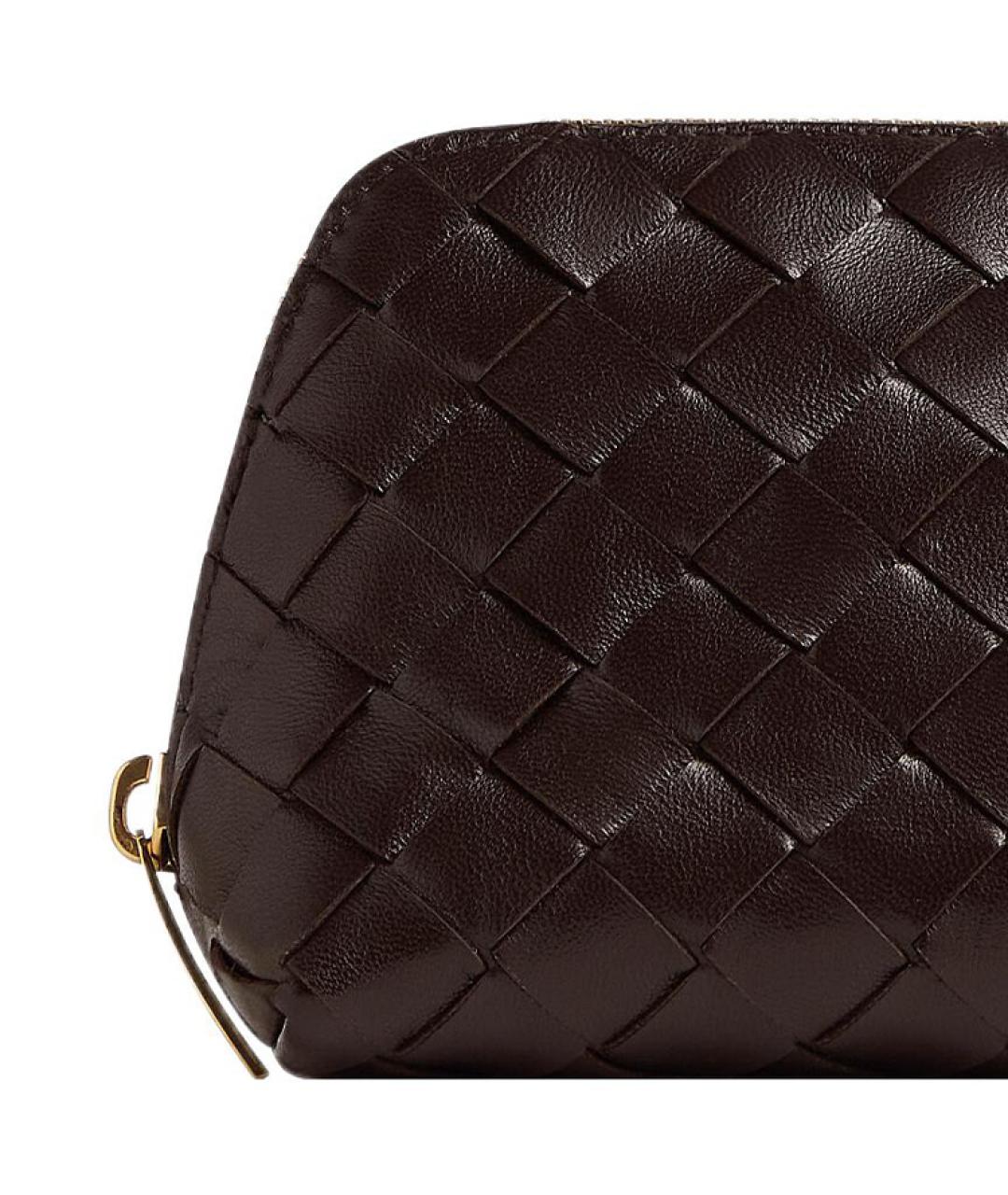 BOTTEGA VENETA Бордовая кожаная косметичка, фото 3