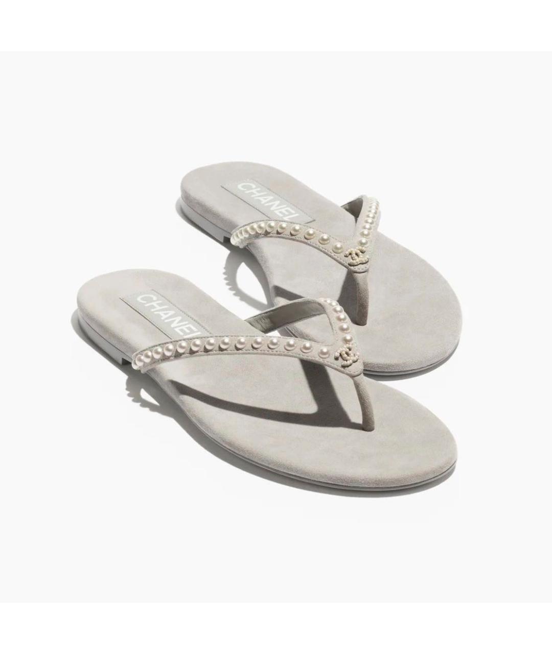 CHANEL Серые замшевые шлепанцы, фото 5