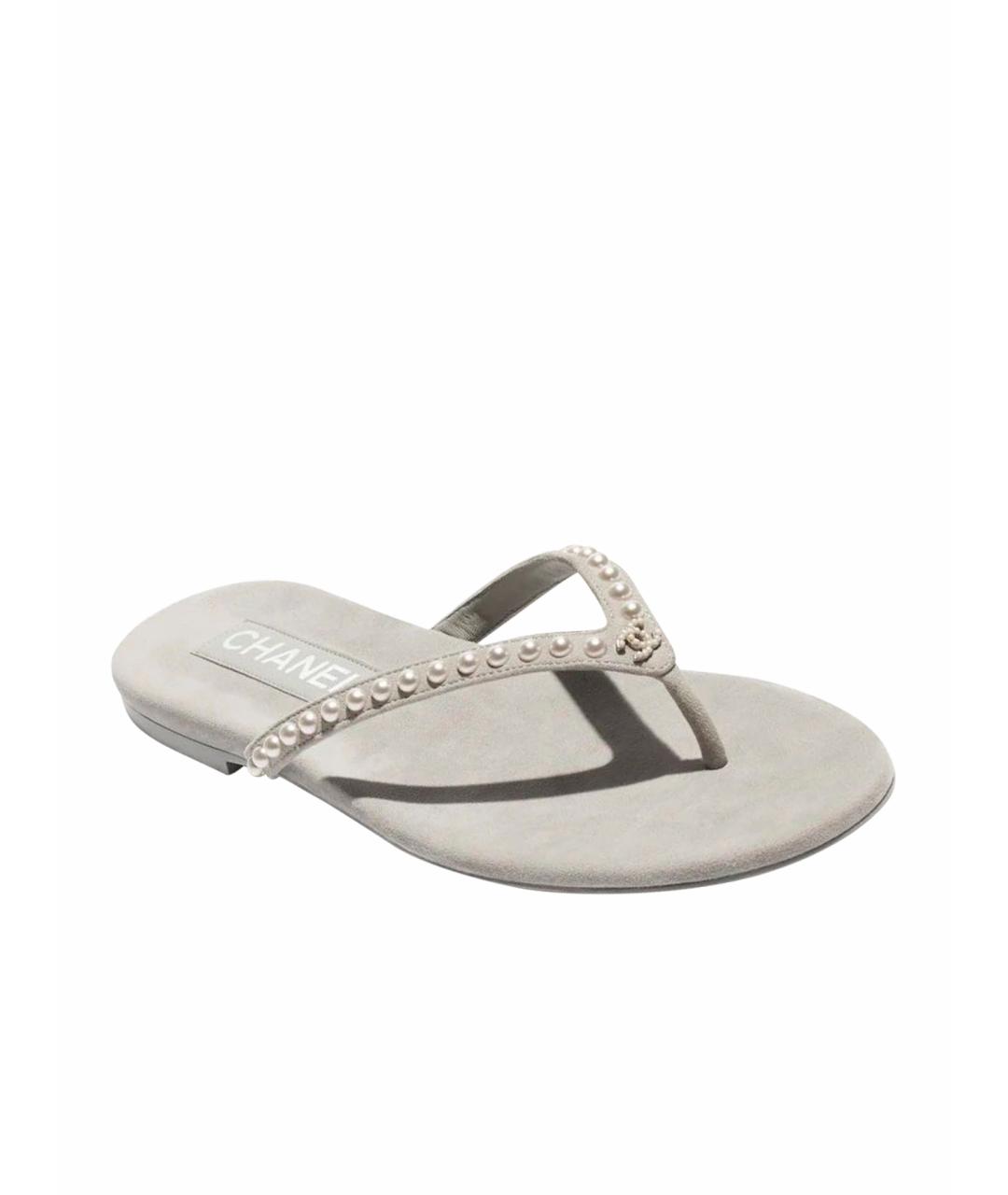 CHANEL Серые замшевые шлепанцы, фото 1