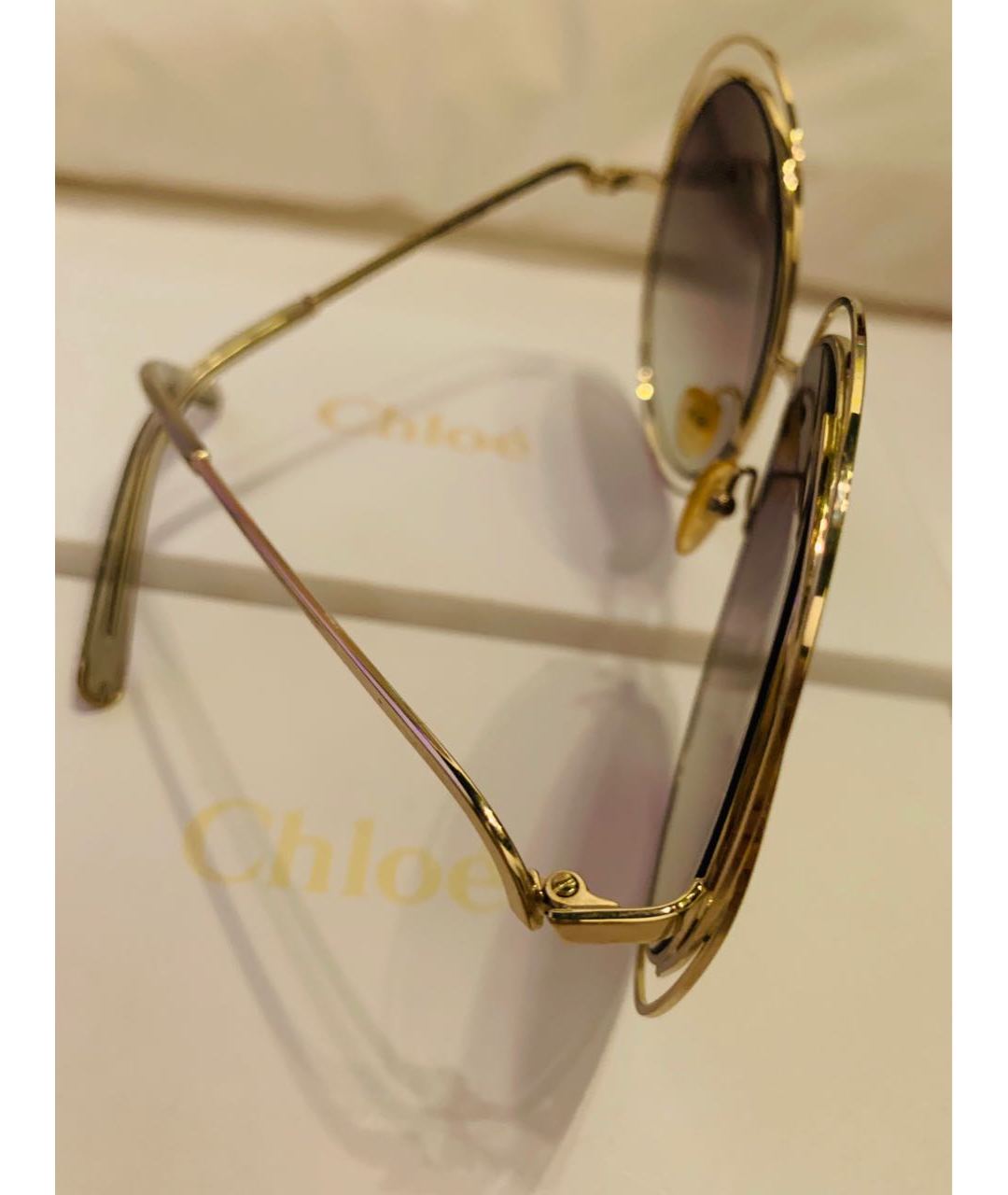 CHLOE Коричневые металлические солнцезащитные очки, фото 3