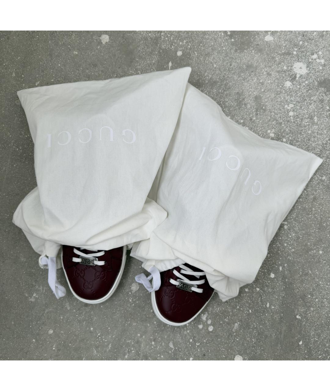 GUCCI Бордовые кожаные низкие кроссовки / кеды, фото 9