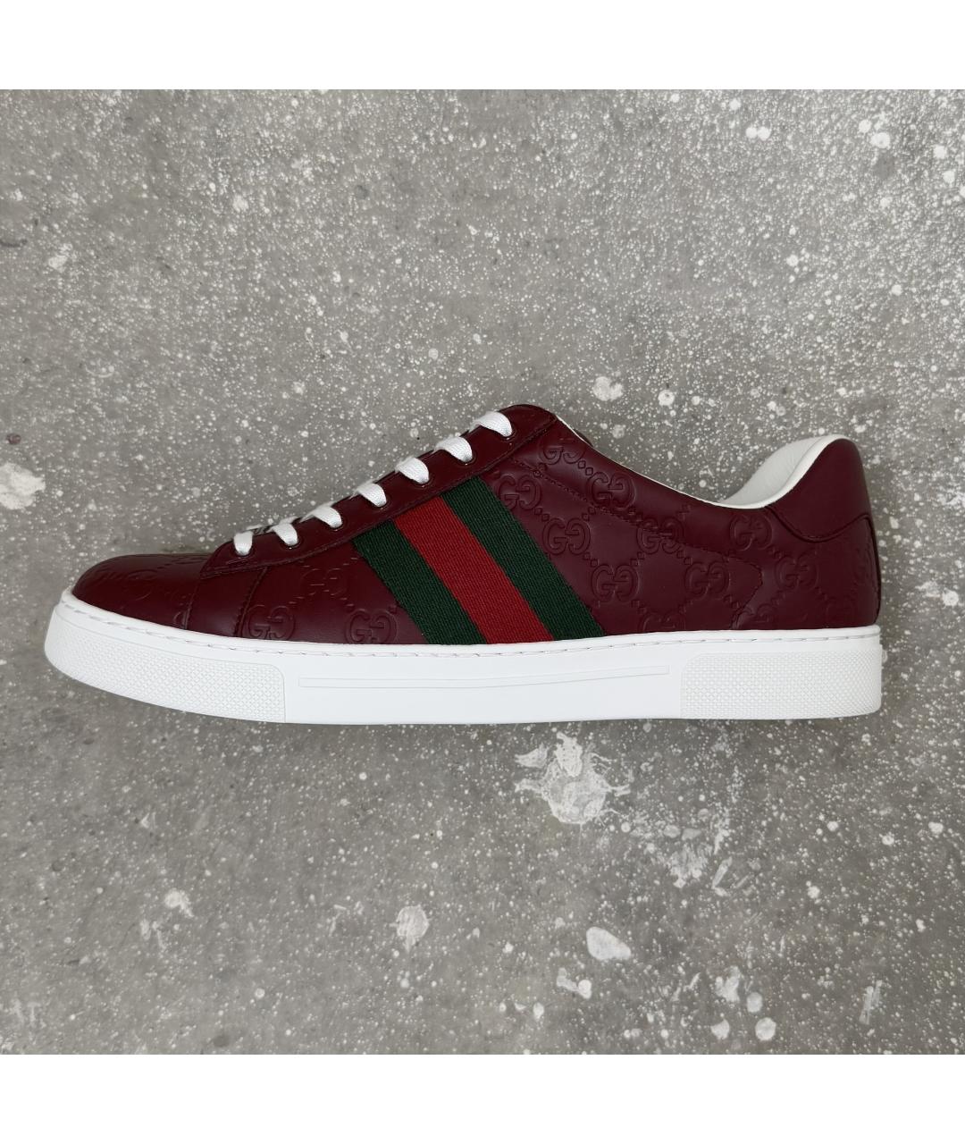 GUCCI Бордовые кожаные низкие кроссовки / кеды, фото 10