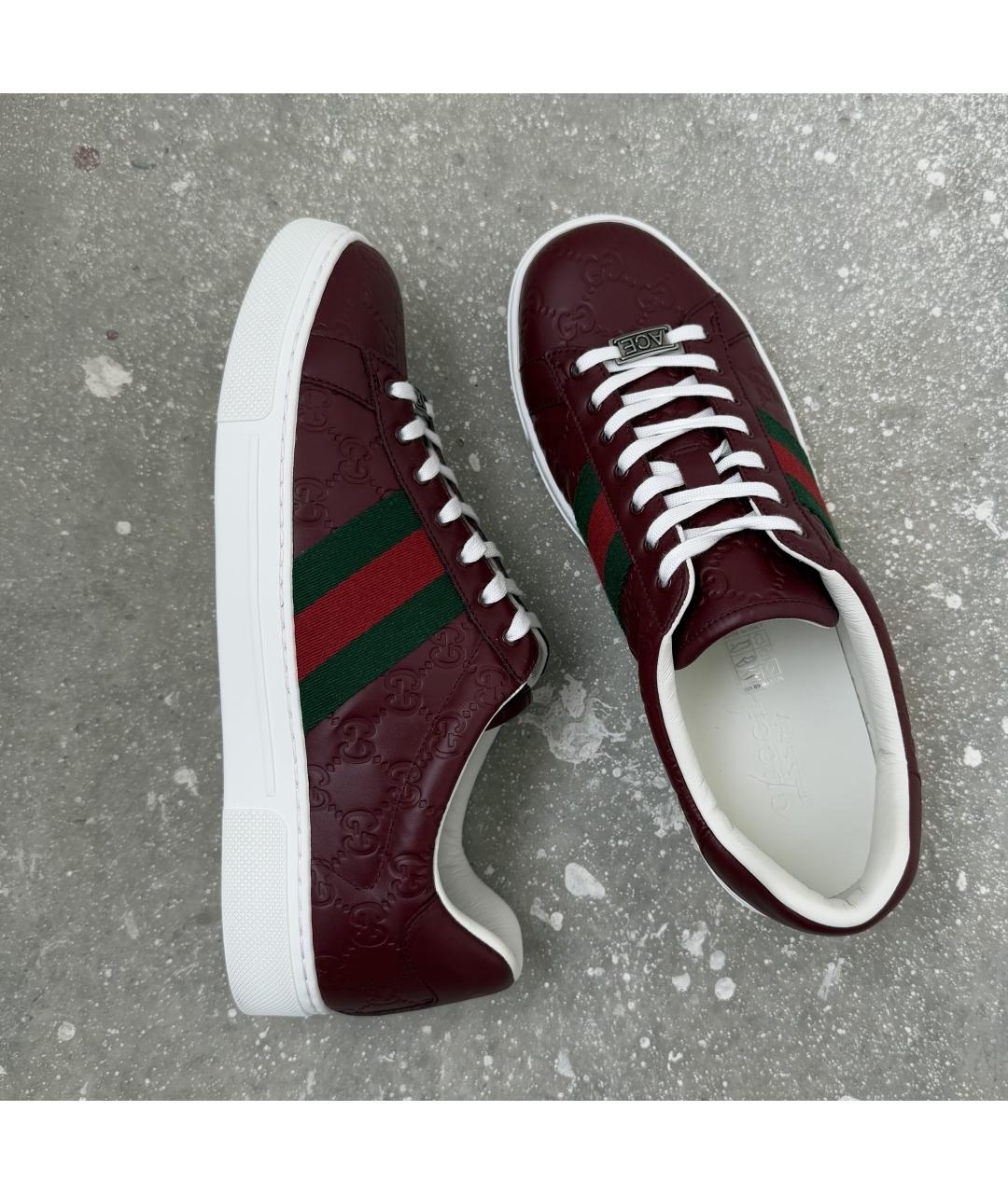 GUCCI Бордовые кожаные низкие кроссовки / кеды, фото 5