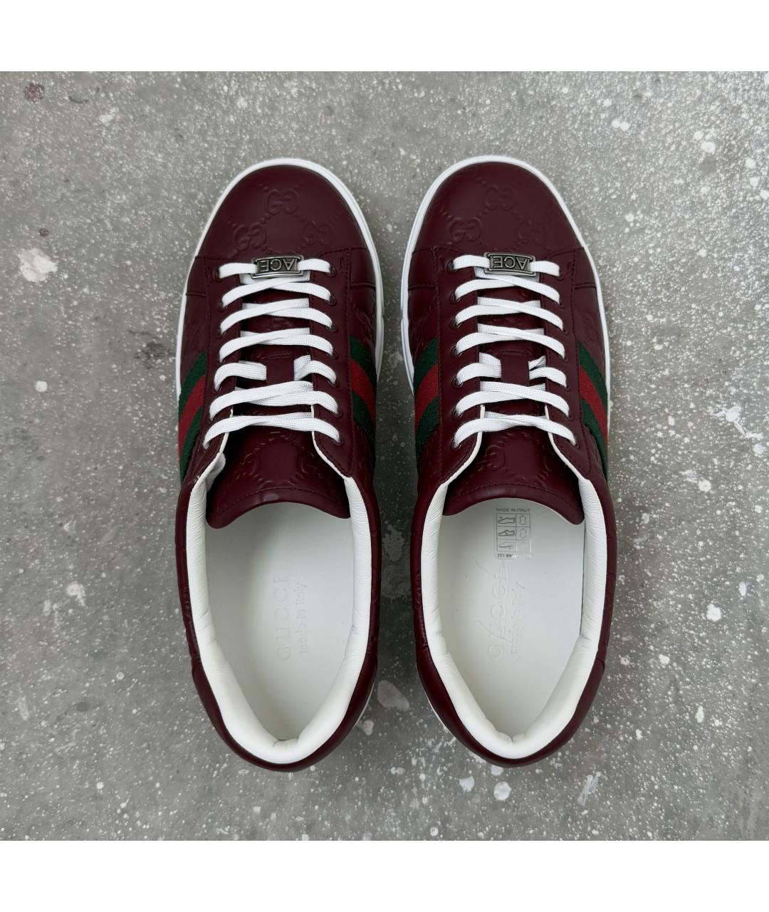 GUCCI Бордовые кожаные низкие кроссовки / кеды, фото 4