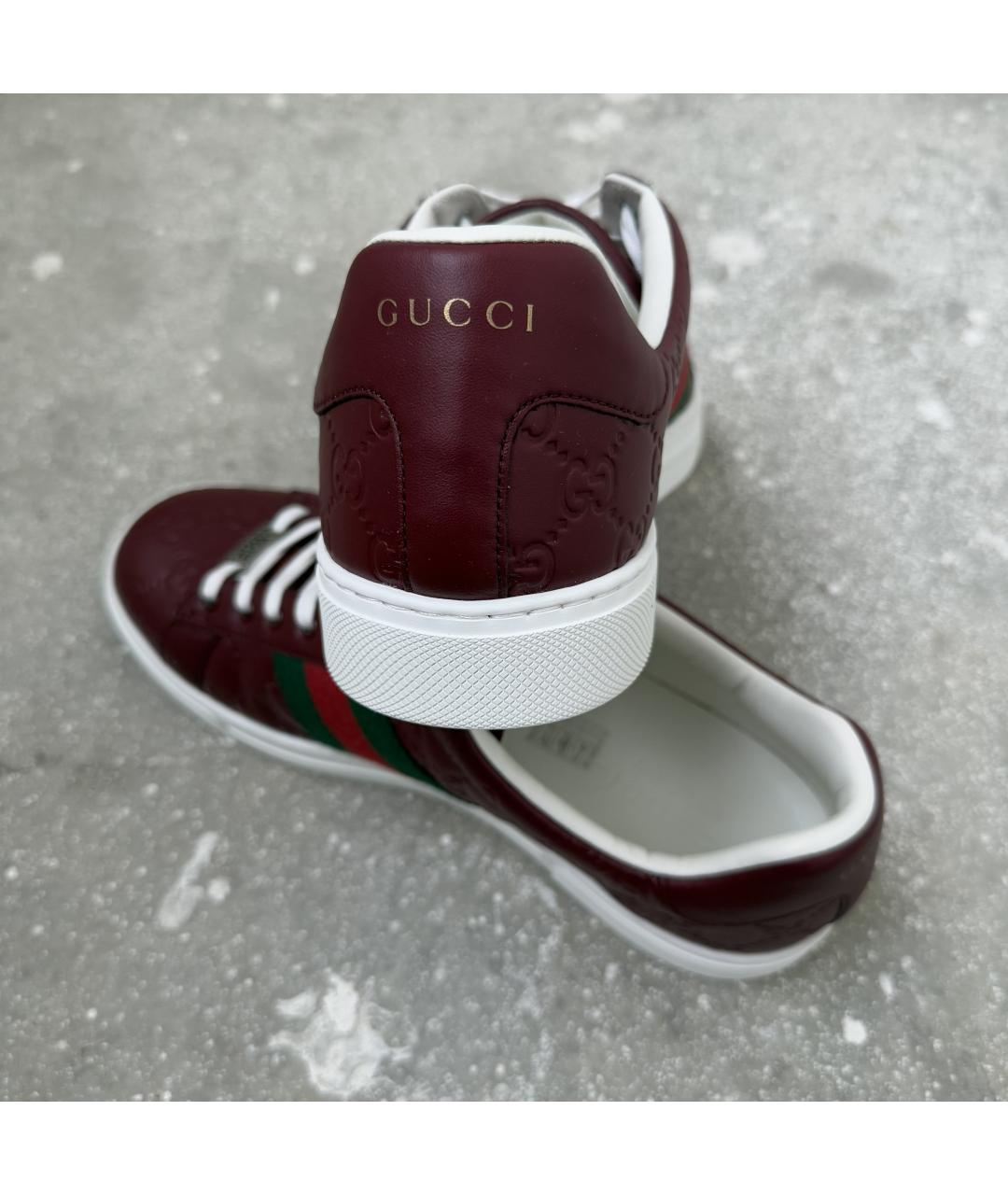 GUCCI Бордовые кожаные низкие кроссовки / кеды, фото 8