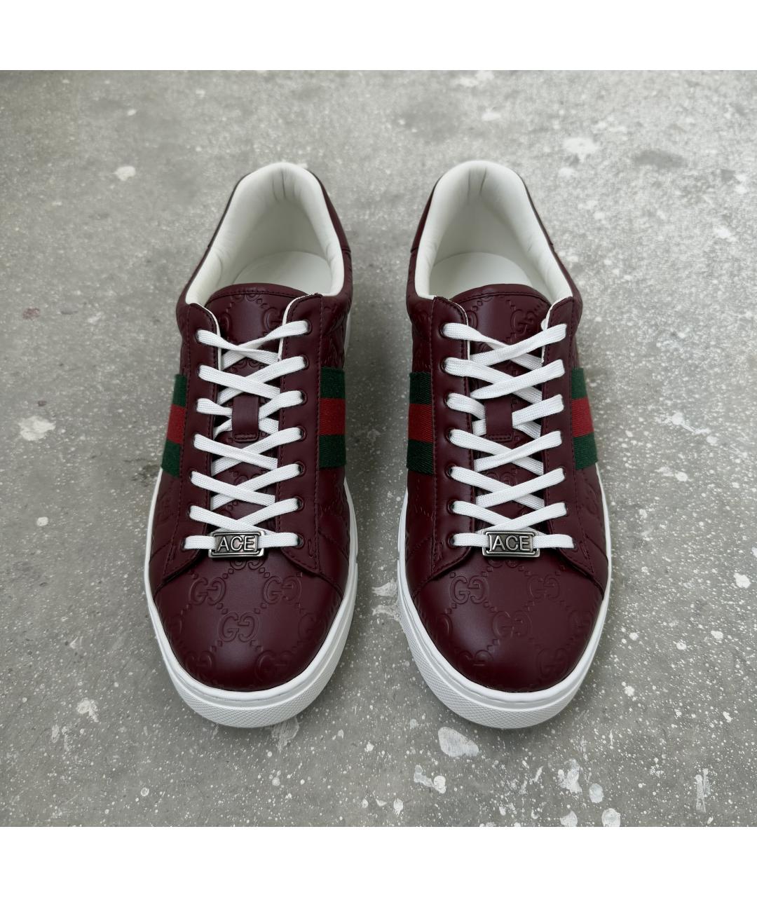GUCCI Бордовые кожаные низкие кроссовки / кеды, фото 6