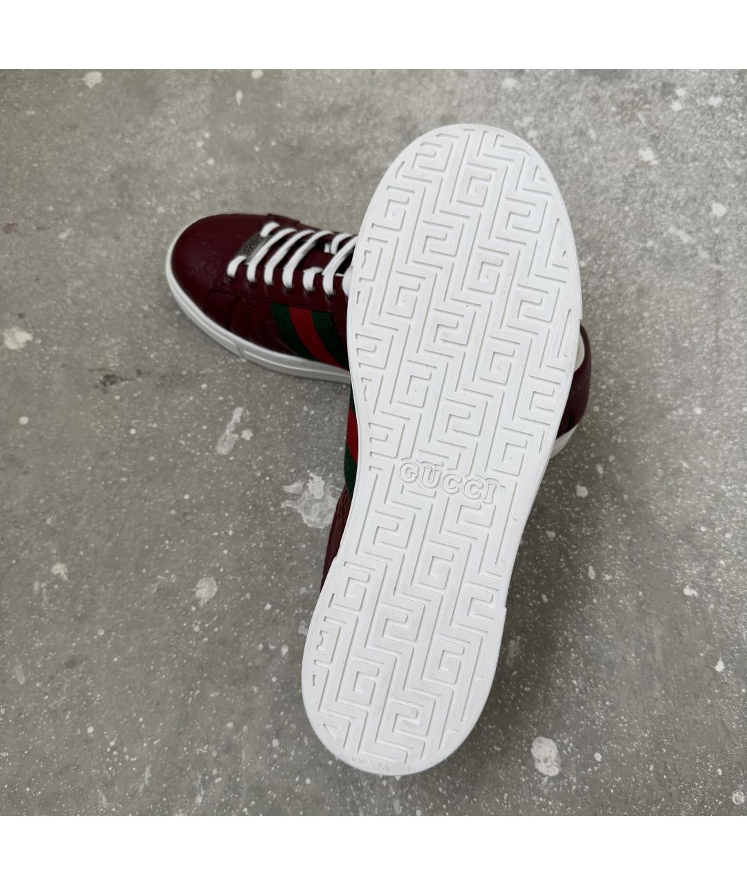 GUCCI Бордовые кожаные низкие кроссовки / кеды, фото 7