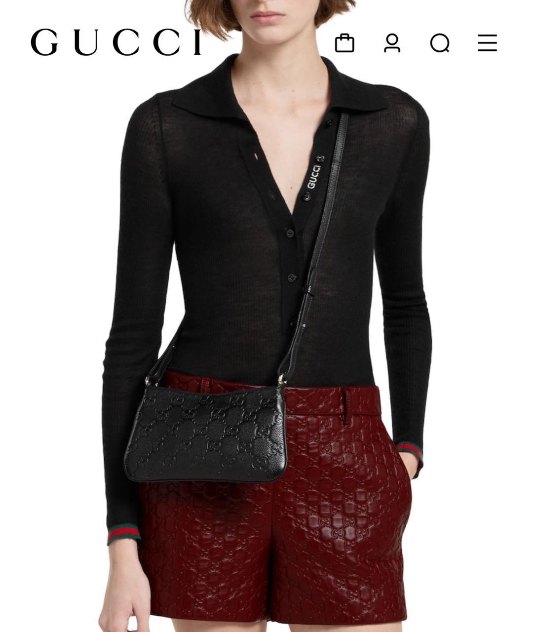 GUCCI Черная кожаная сумка с короткими ручками, фото 3