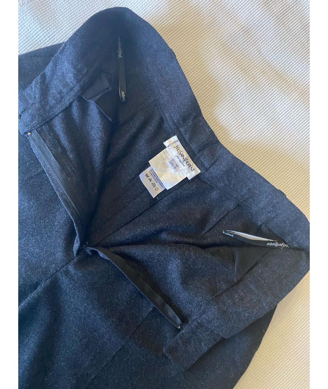 YVES SAINT LAURENT VINTAGE Серые шерстяные брюки узкие, фото 3