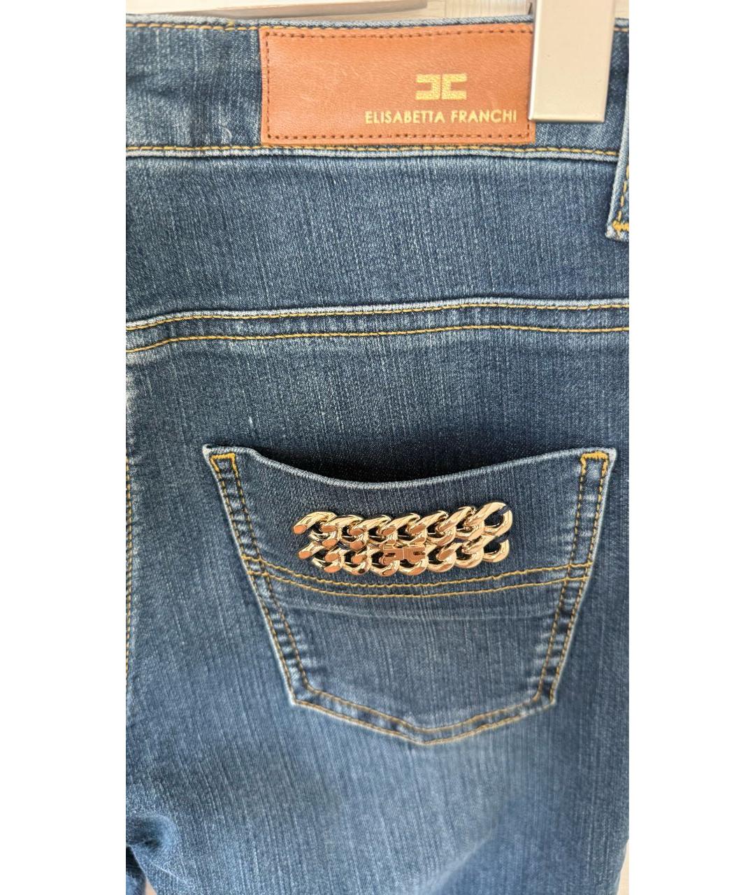 ELISABETTA FRANCHI Темно-синие хлопковые джинсы клеш, фото 3