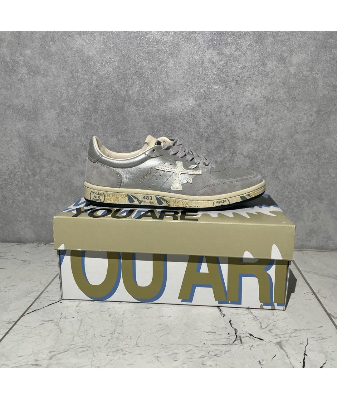 PREMIATA Серебряные кожаные кеды, фото 2