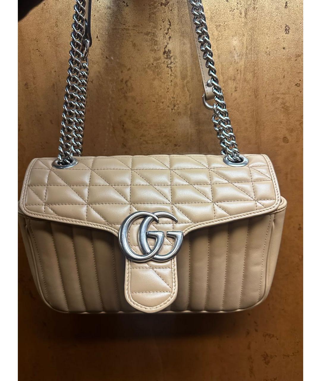 GUCCI Бежевая кожаная сумка с короткими ручками, фото 6