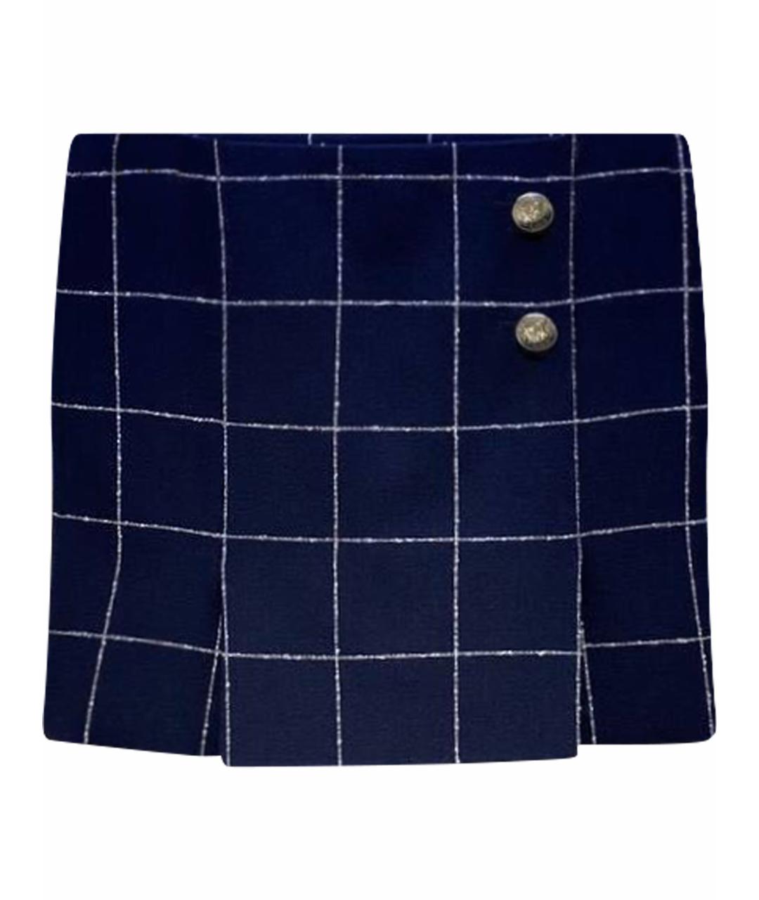 BALENCIAGA Темно-синяя шерстяная юбка мини, фото 1