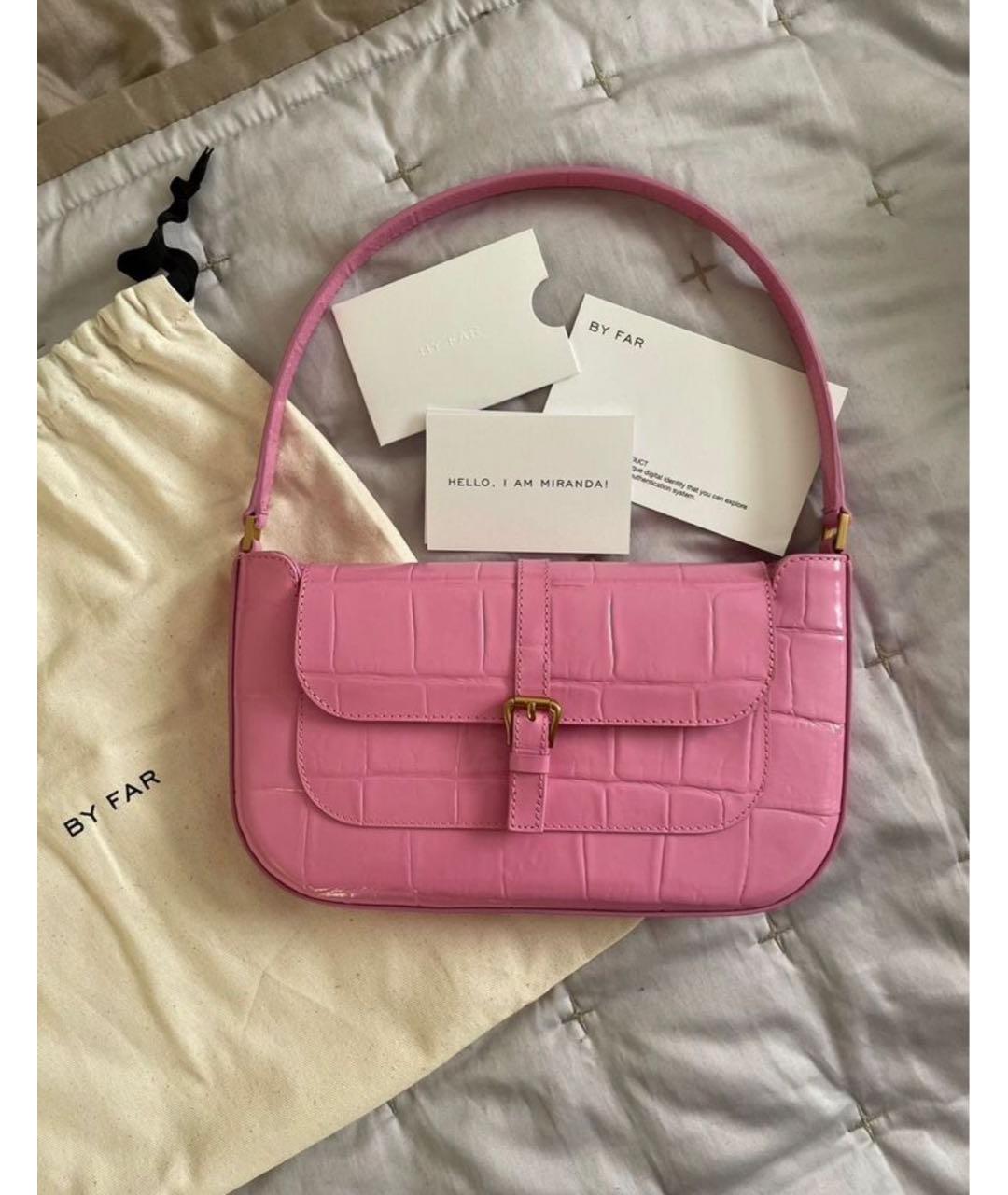 BY FAR Розовая кожаная сумка с короткими ручками, фото 9