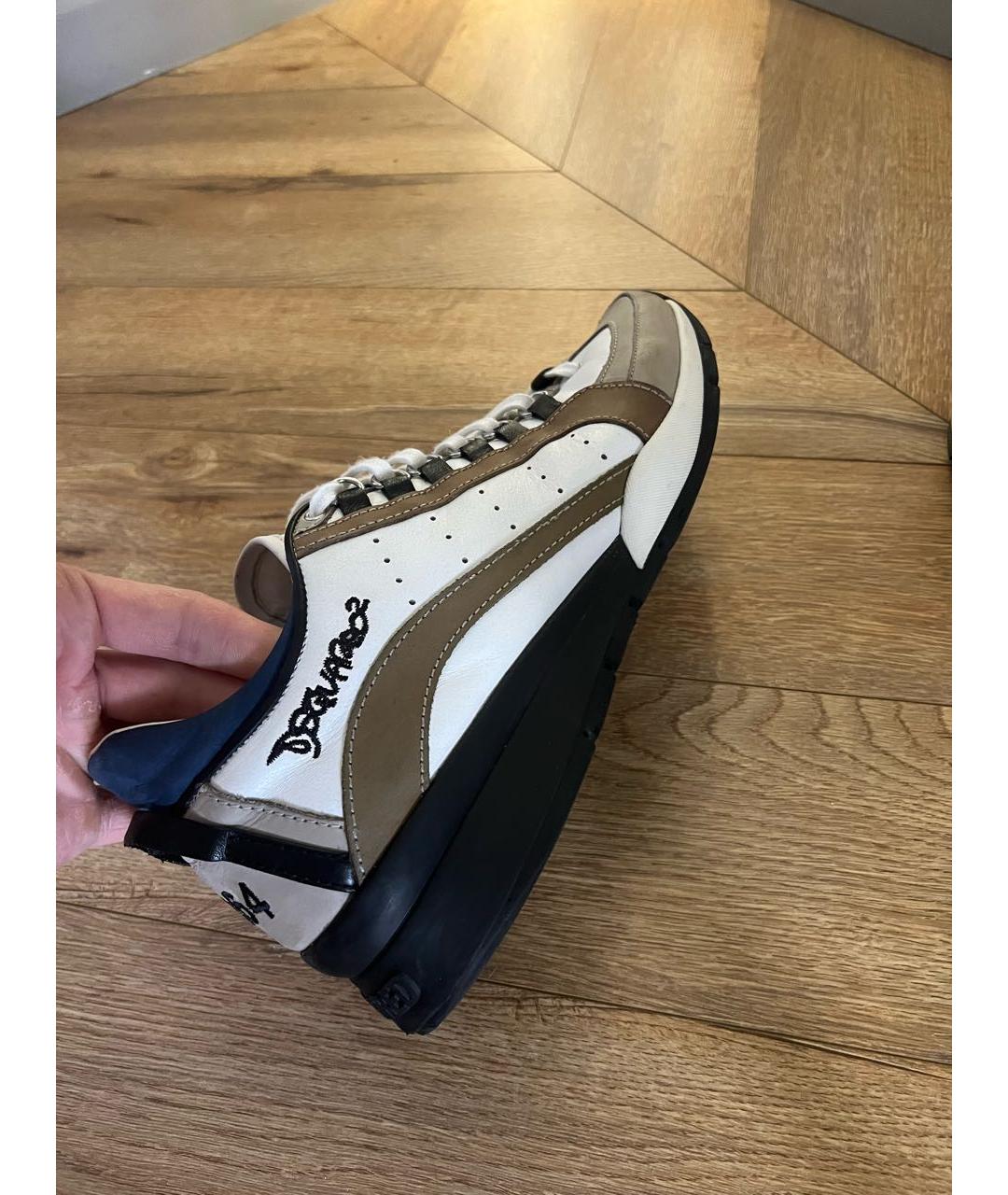 DSQUARED2 Бежевые кожаные низкие кроссовки / кеды, фото 8